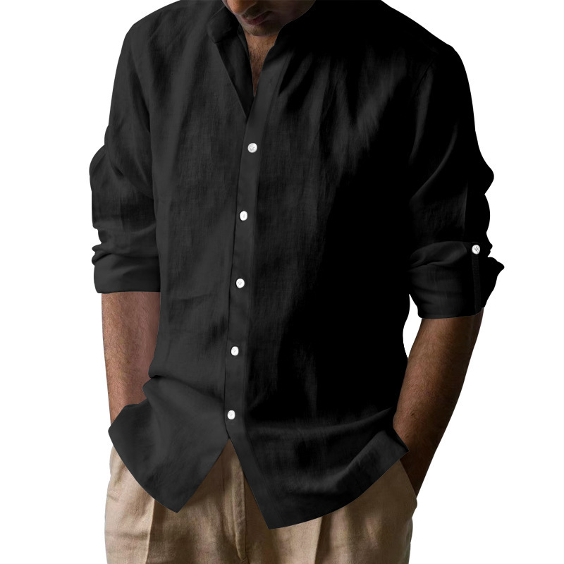 Men's Henley Collar Gentleman's Casual Linen Shirt