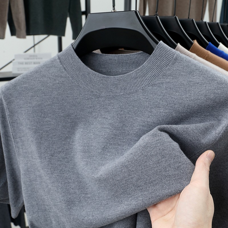2025 Spring and Summer Men's Stand Collar Cashmere Casual T-shirt