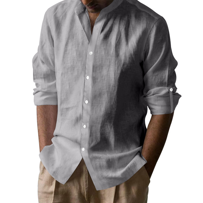 Men's Henley Collar Gentleman's Casual Linen Shirt