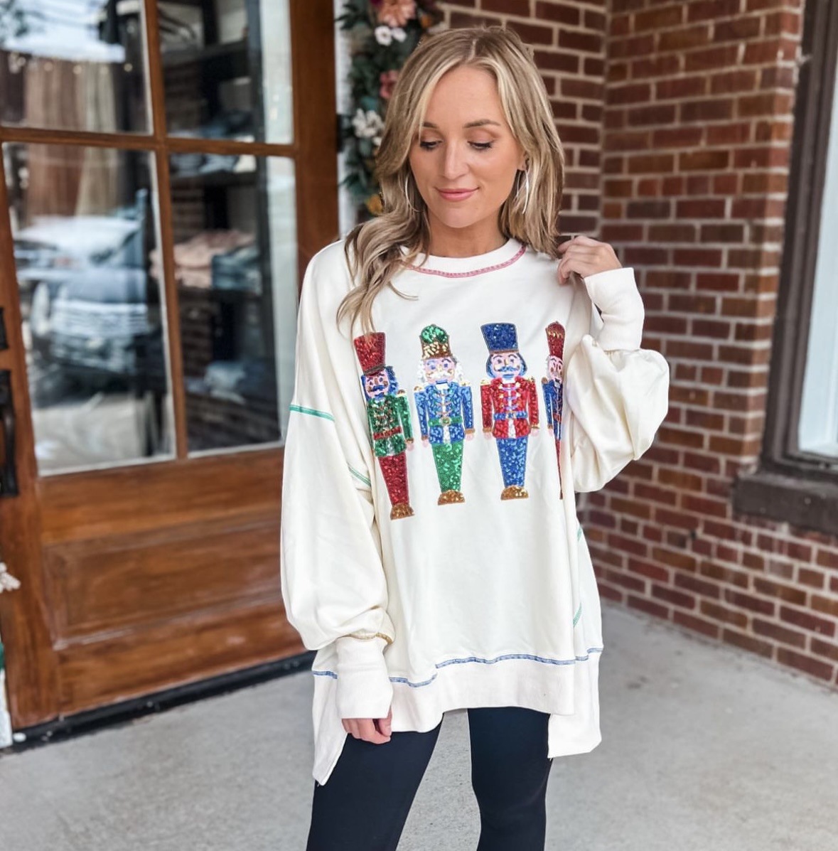 2024 Women's Christmas Sequin Printed Crew Neck Long Sleeve Shirt