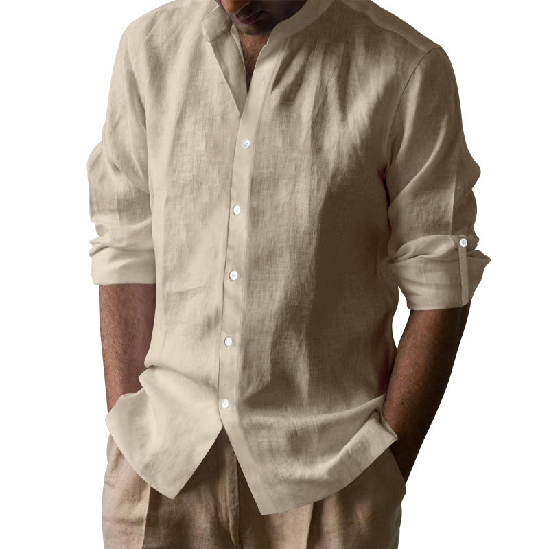 Men's Henley Collar Gentleman's Casual Linen Shirt