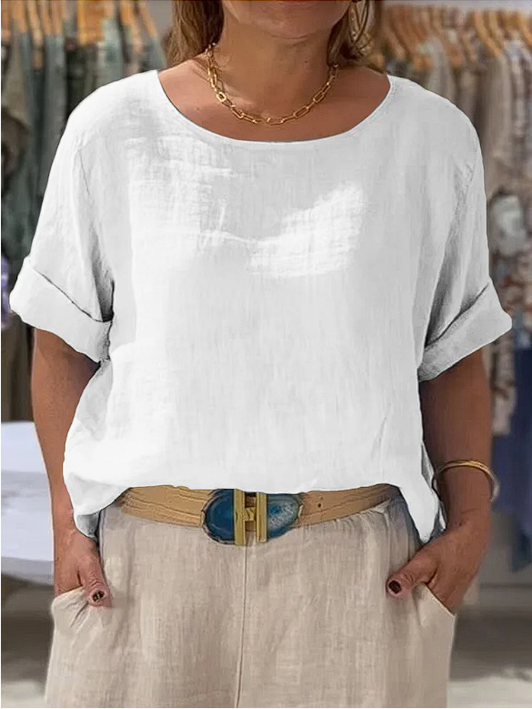 2025 New Women's Solid Color Cotton And Linen Button-Down Shirt