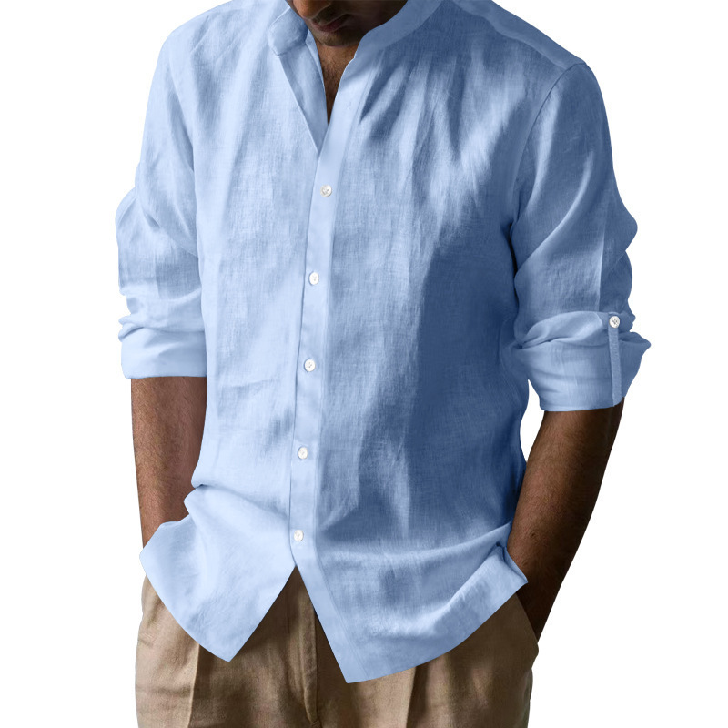 Men's Henley Collar Gentleman's Casual Linen Shirt