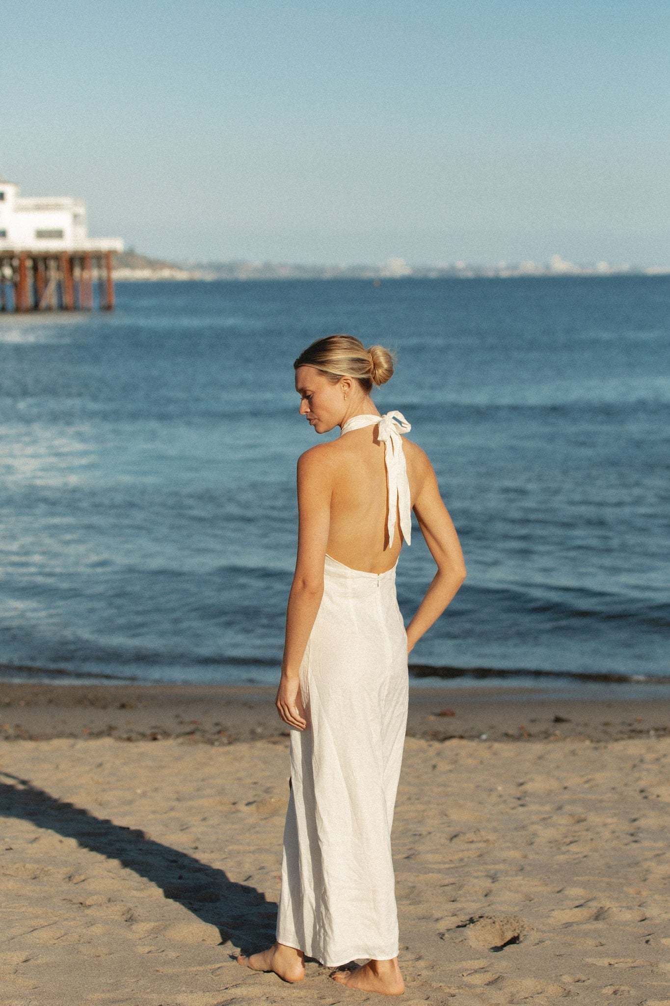 2024Sunset Sip Halter Tie Linen Blend Dress