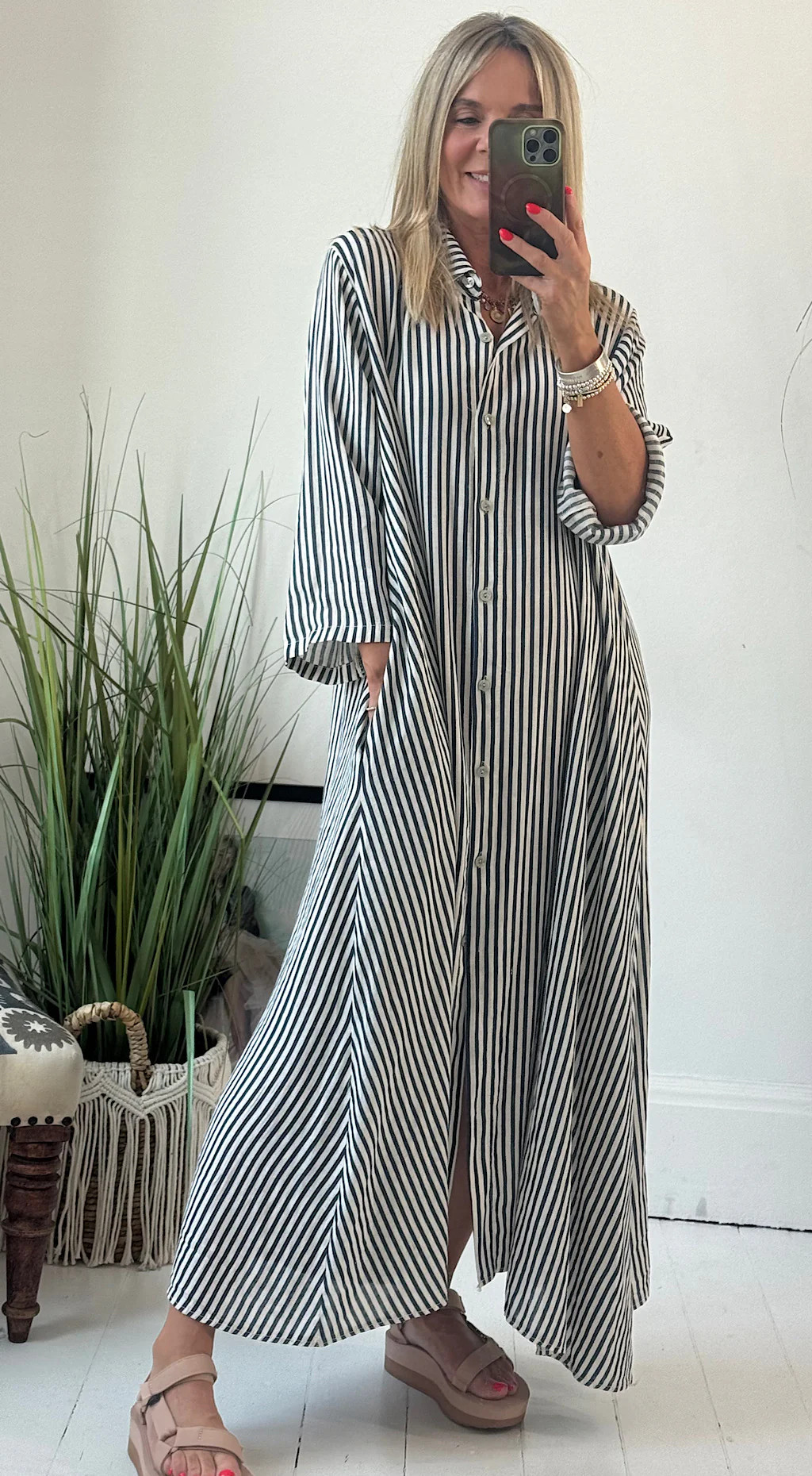 Women's🔥New Arrivals Linen Striped Shirt Dress