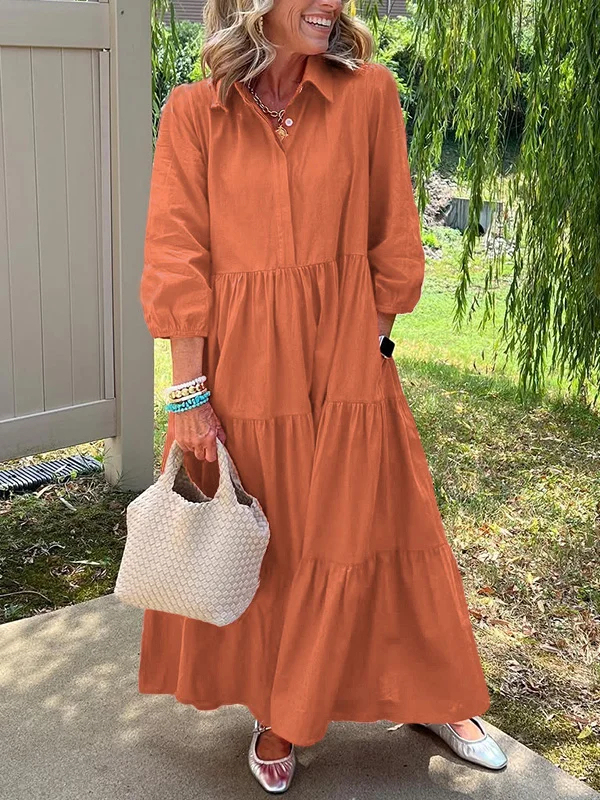 Women's spring and summer cotton and linen shirt dress