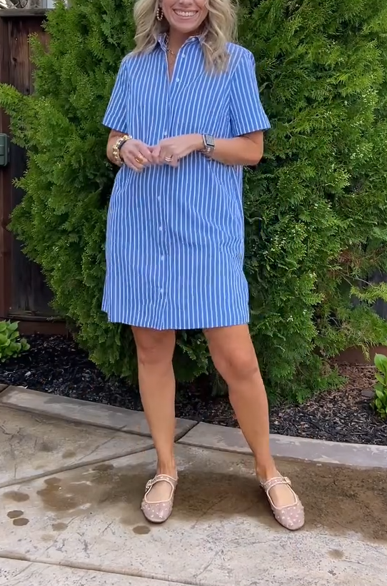 New 🔥Women's casual striped short-sleeved shirt dress