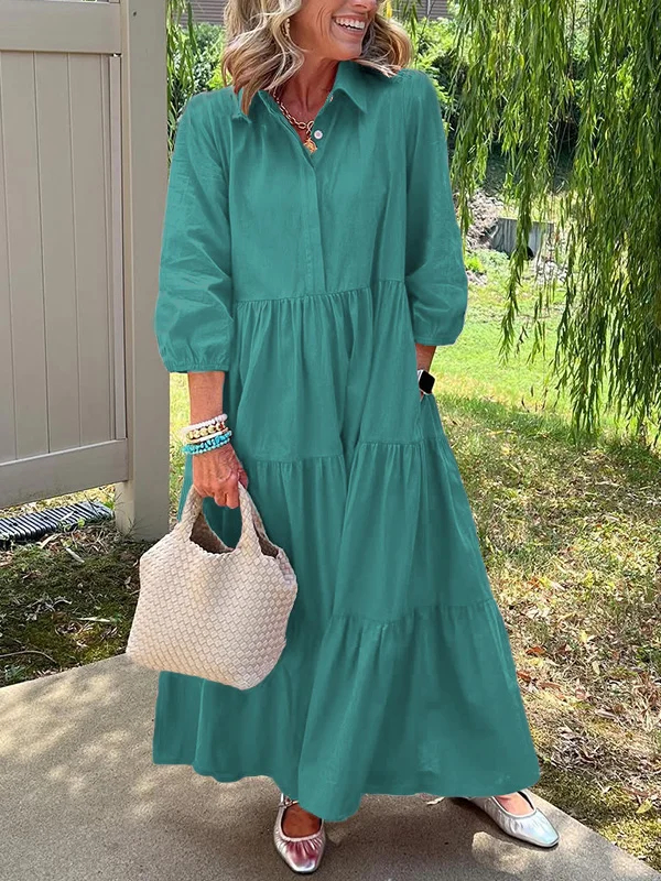 Women's spring and summer cotton and linen shirt dress