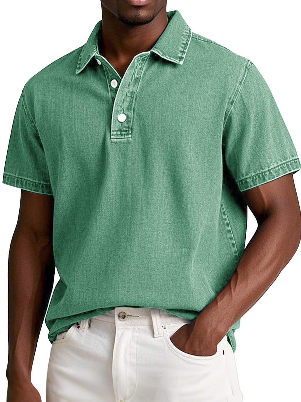 2025 Men's Fashion Retro Washed Distressed Cotton Lapel Short Sleeve Polo Shirt