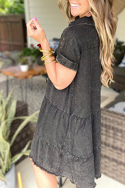 Washed Linen Raw Edge Dress