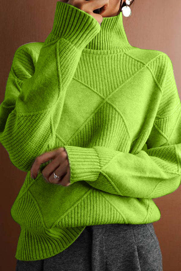 Women's Solid Color Casual Turtleneck Loose Warm Knitted Sweater