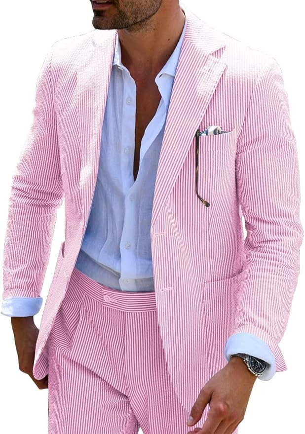 Seersucker Striped Men's Fall Blazer