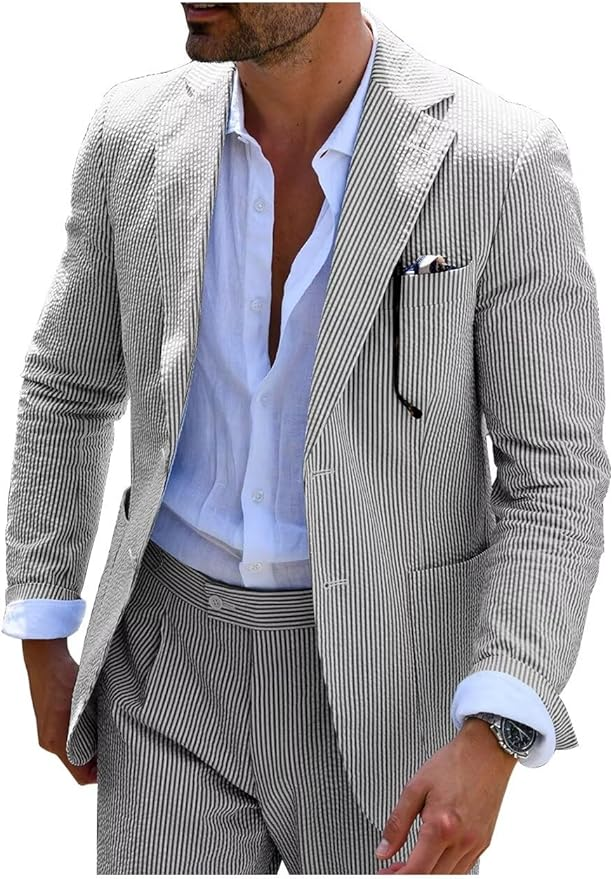 Seersucker Striped Men's Fall Blazer