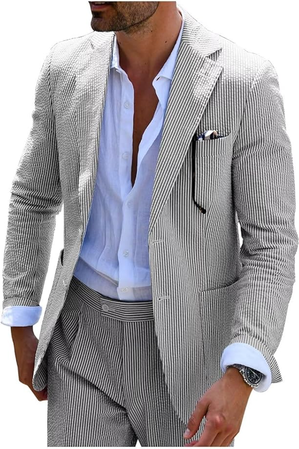 Seersucker Striped Men's Fall Blazer