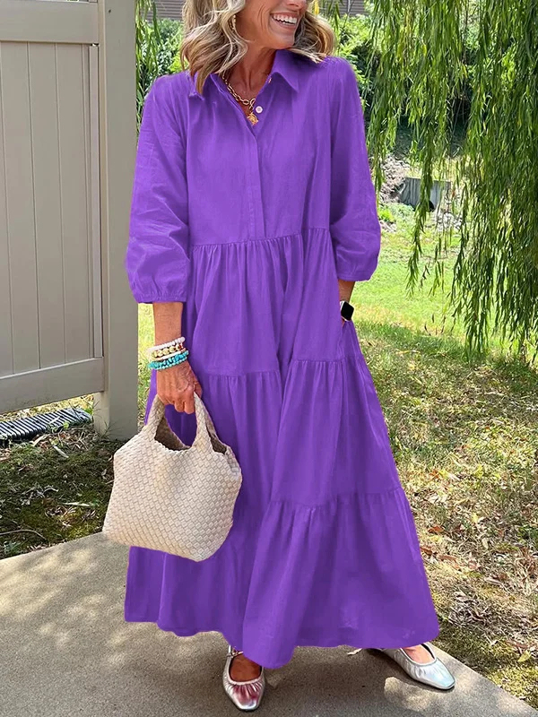 Women's spring and summer cotton and linen shirt dress
