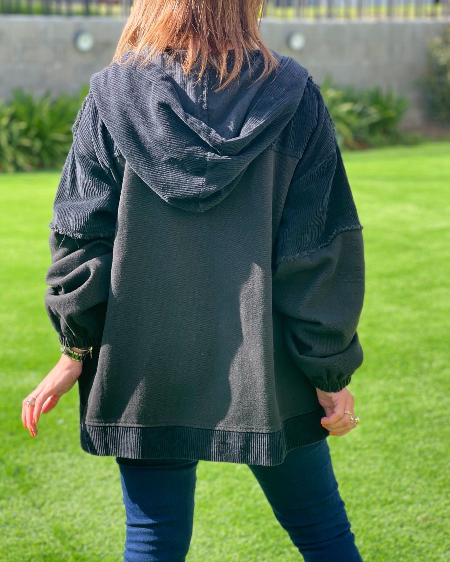 Women's fall and winter hooded vintage corduroy denim patchwork jacket