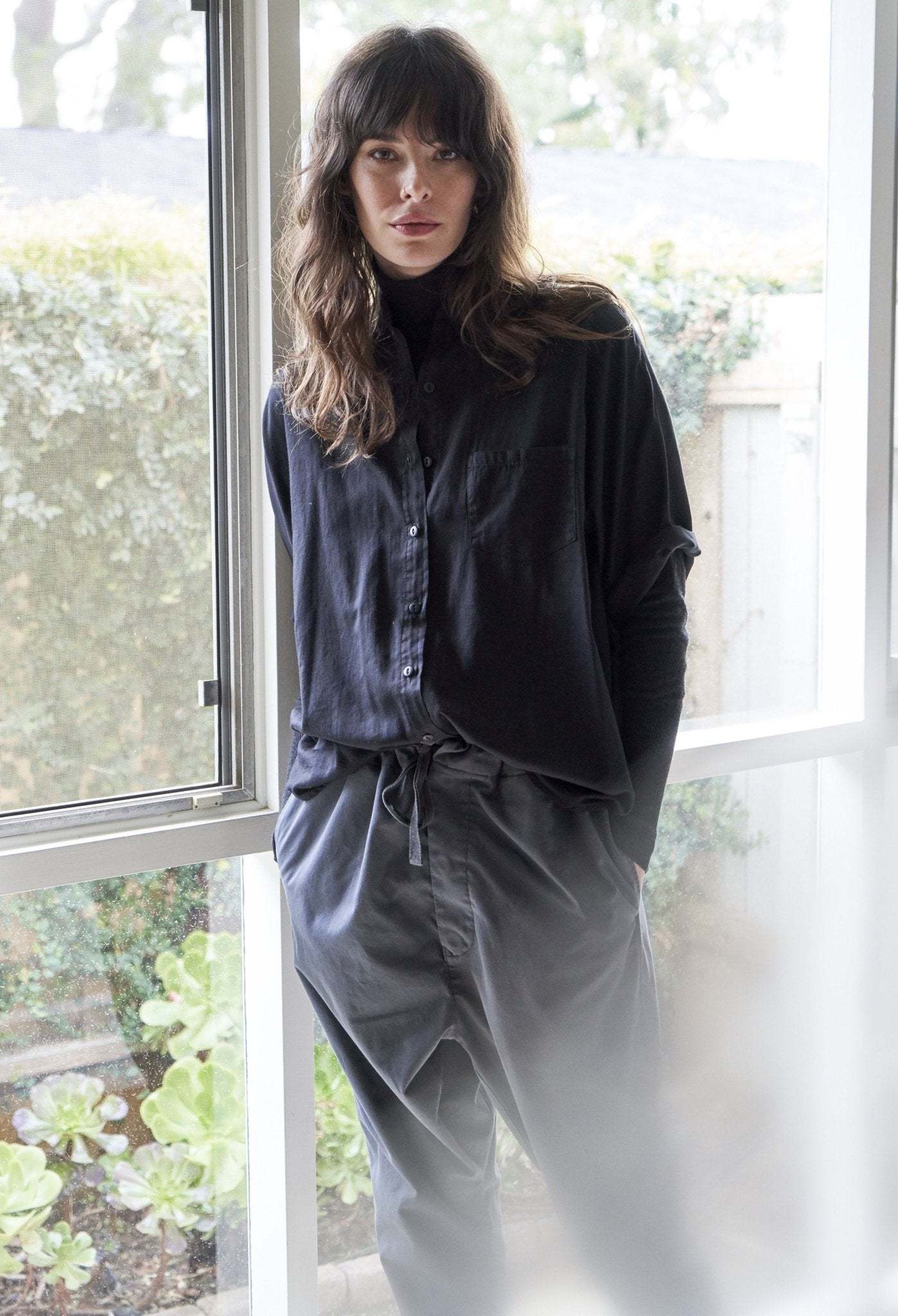 Black Cotton Easy Shirt - Sale