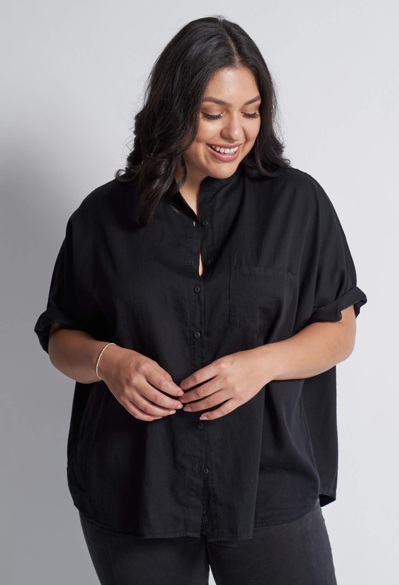 Black Cotton Easy Shirt - Sale
