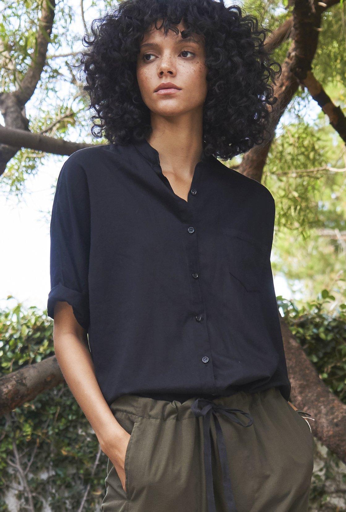 Black Cotton Easy Shirt - Sale