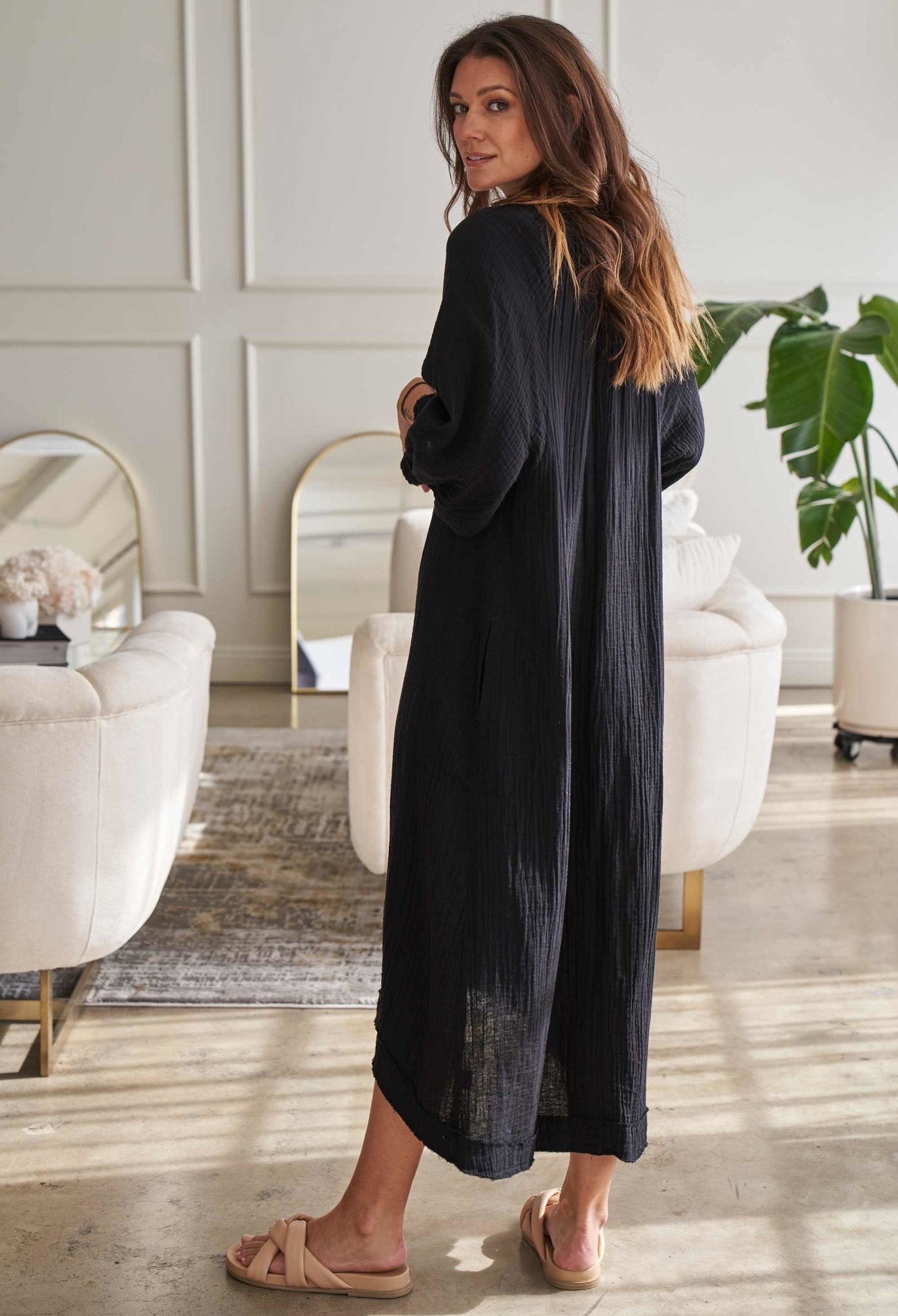 Black Gauze Dress with Pockets