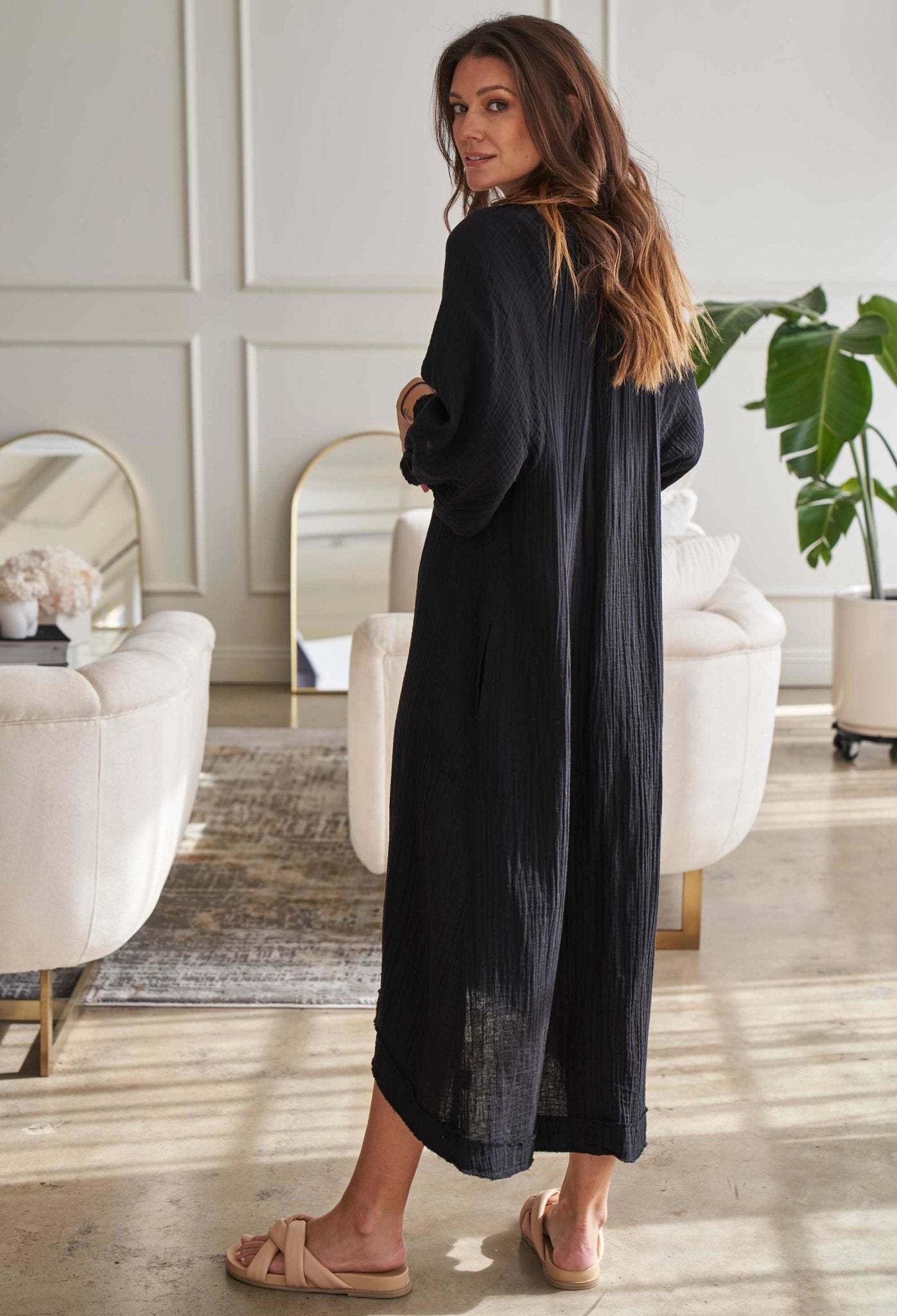 Black Gauze Dress with Pockets