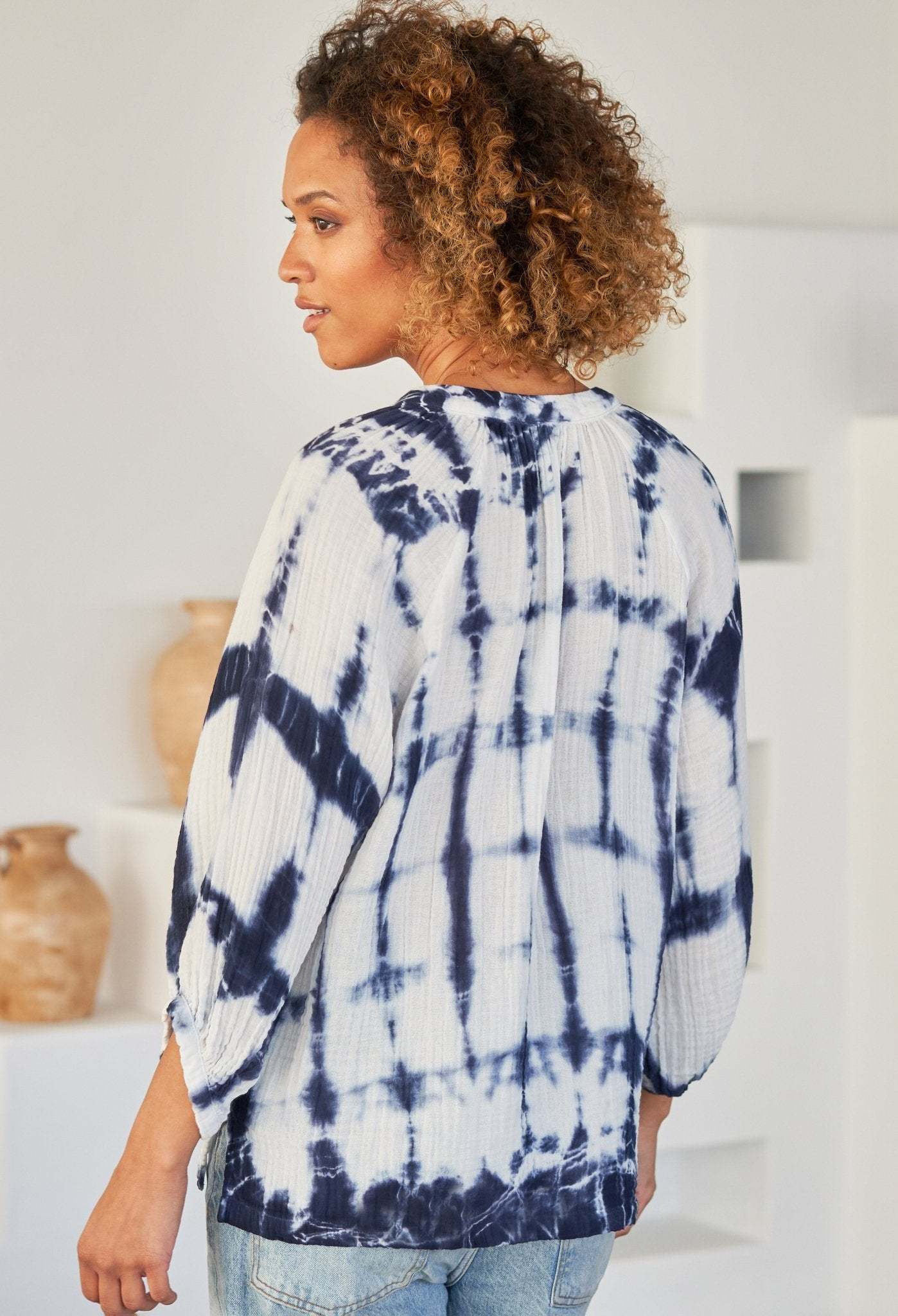 Blue Tile Gauze Top