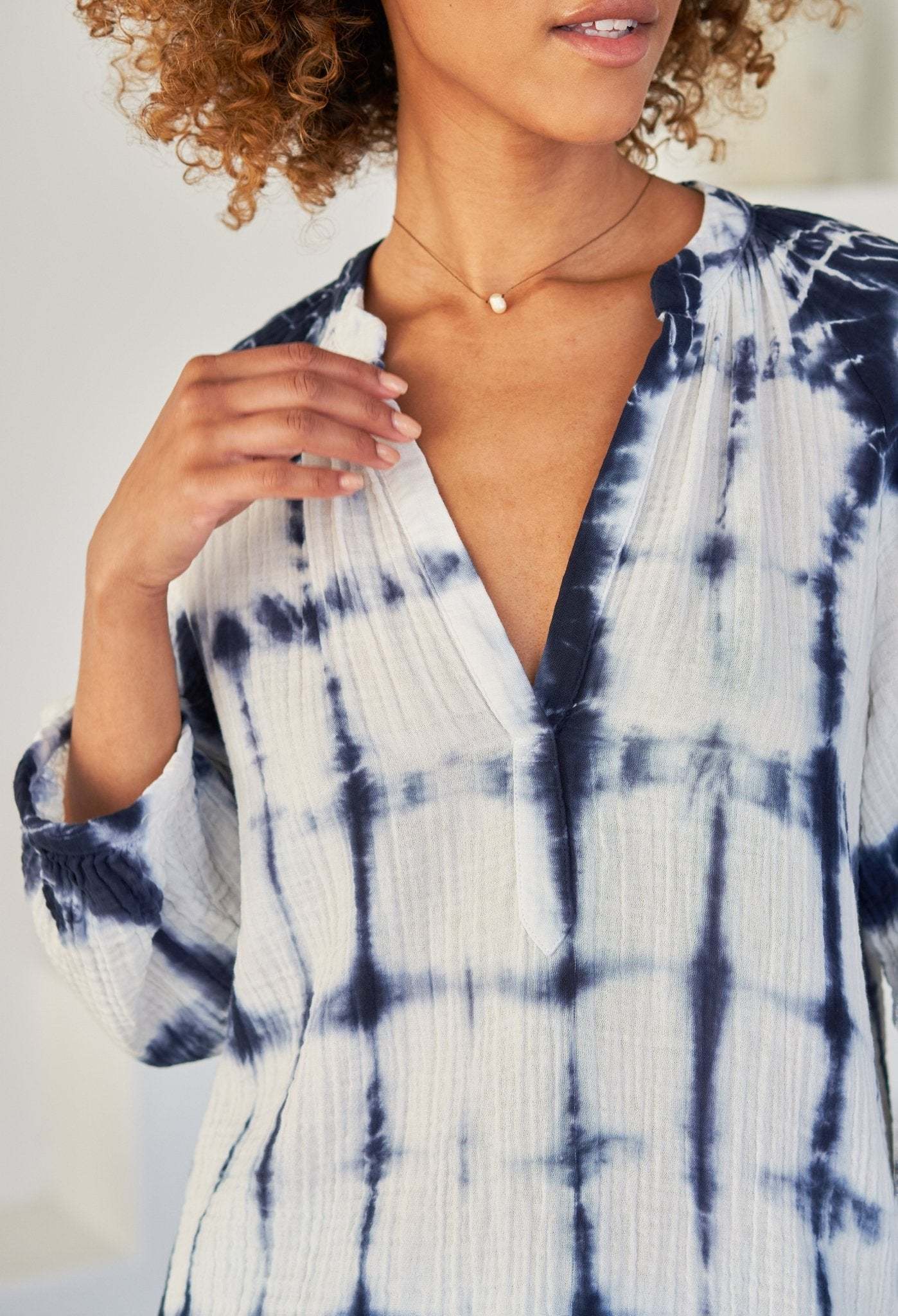 Blue Tile Gauze Top