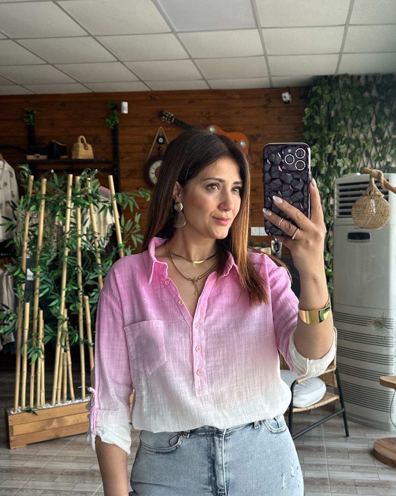 Gradient loose cotton and linen adjustable sleeve shirt(Buy 2 get free shipping)