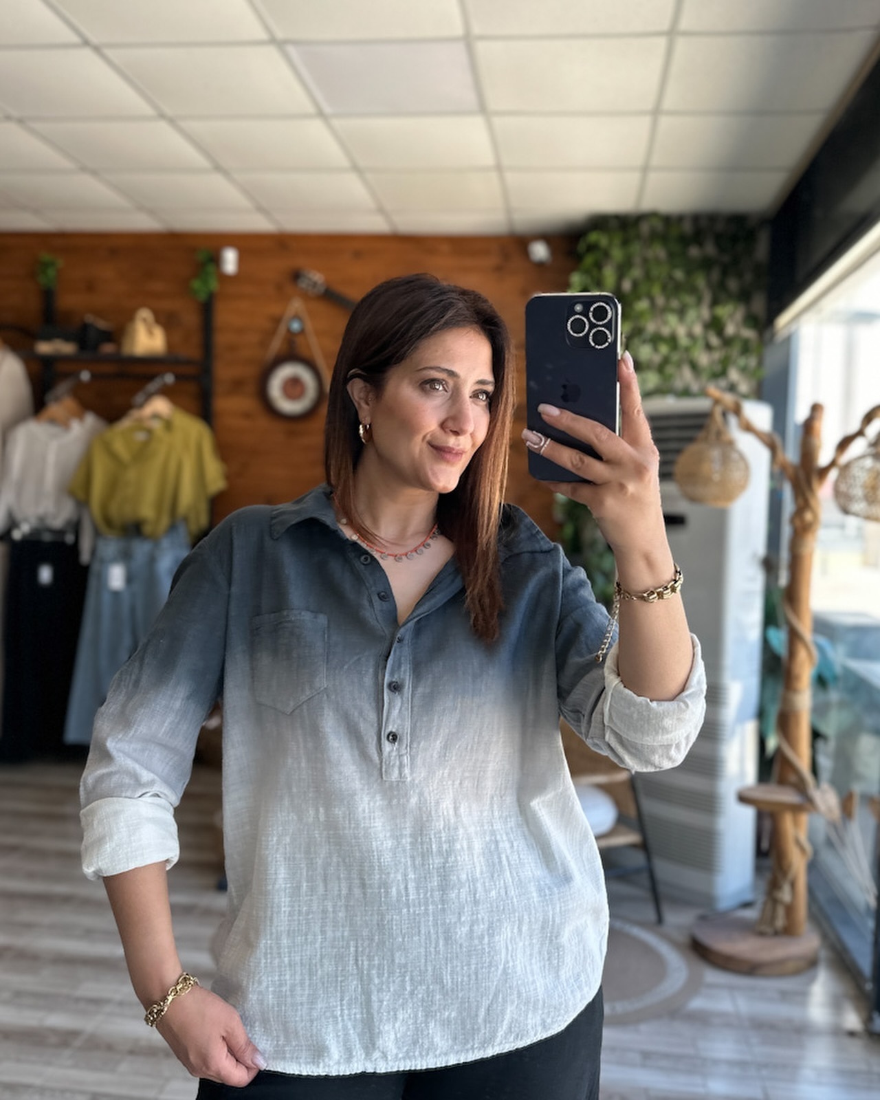 Gradient loose cotton and linen adjustable sleeve shirt(Buy 2 get free shipping)