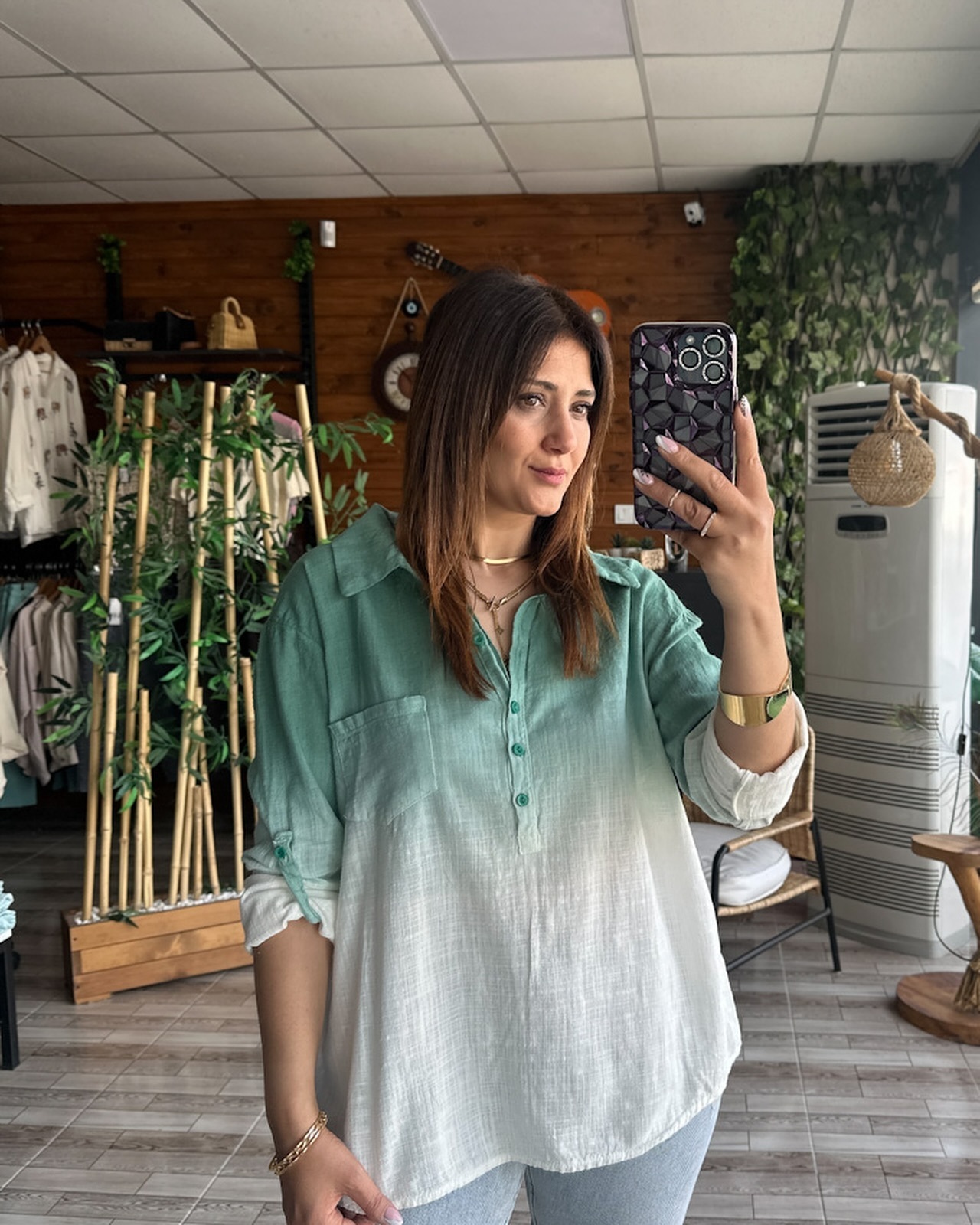 Gradient loose cotton and linen adjustable sleeve shirt(Buy 2 get free shipping)
