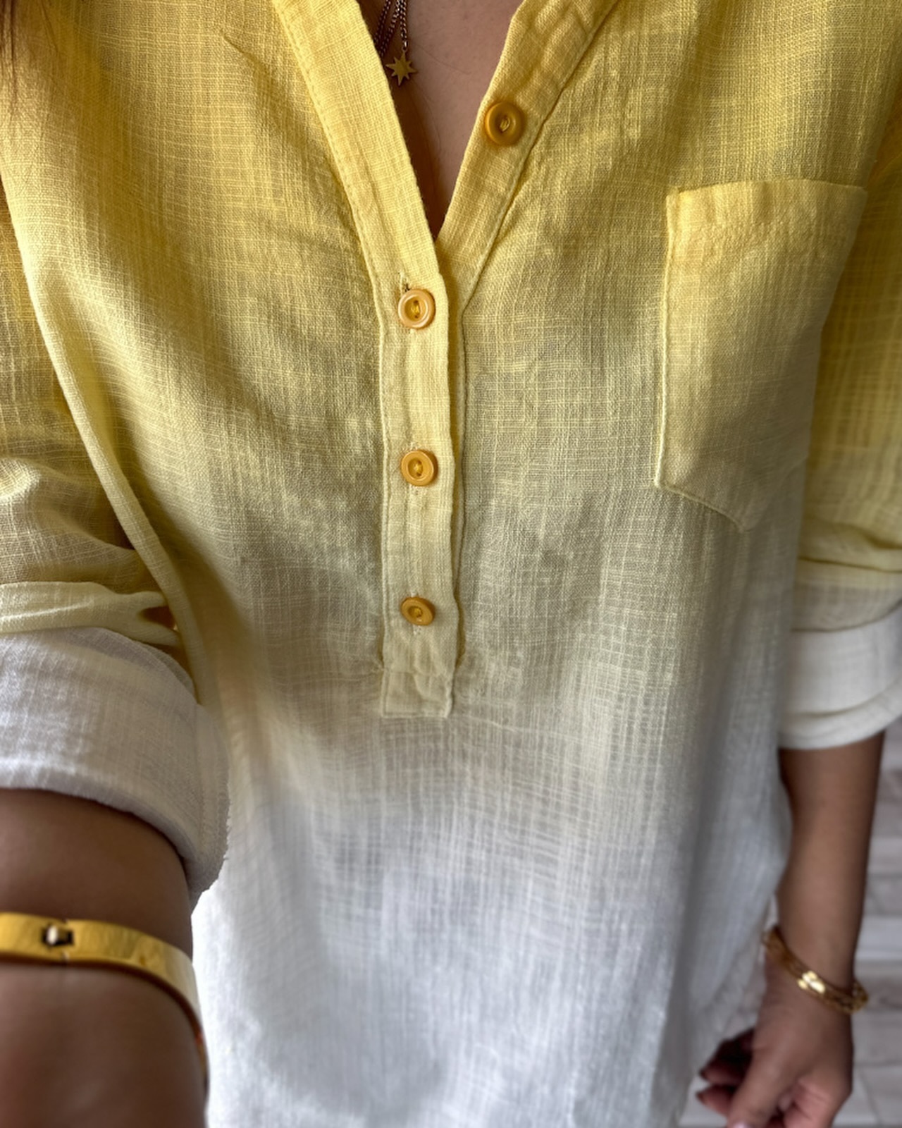 Gradient loose cotton and linen adjustable sleeve shirt(Buy 2 get free shipping)