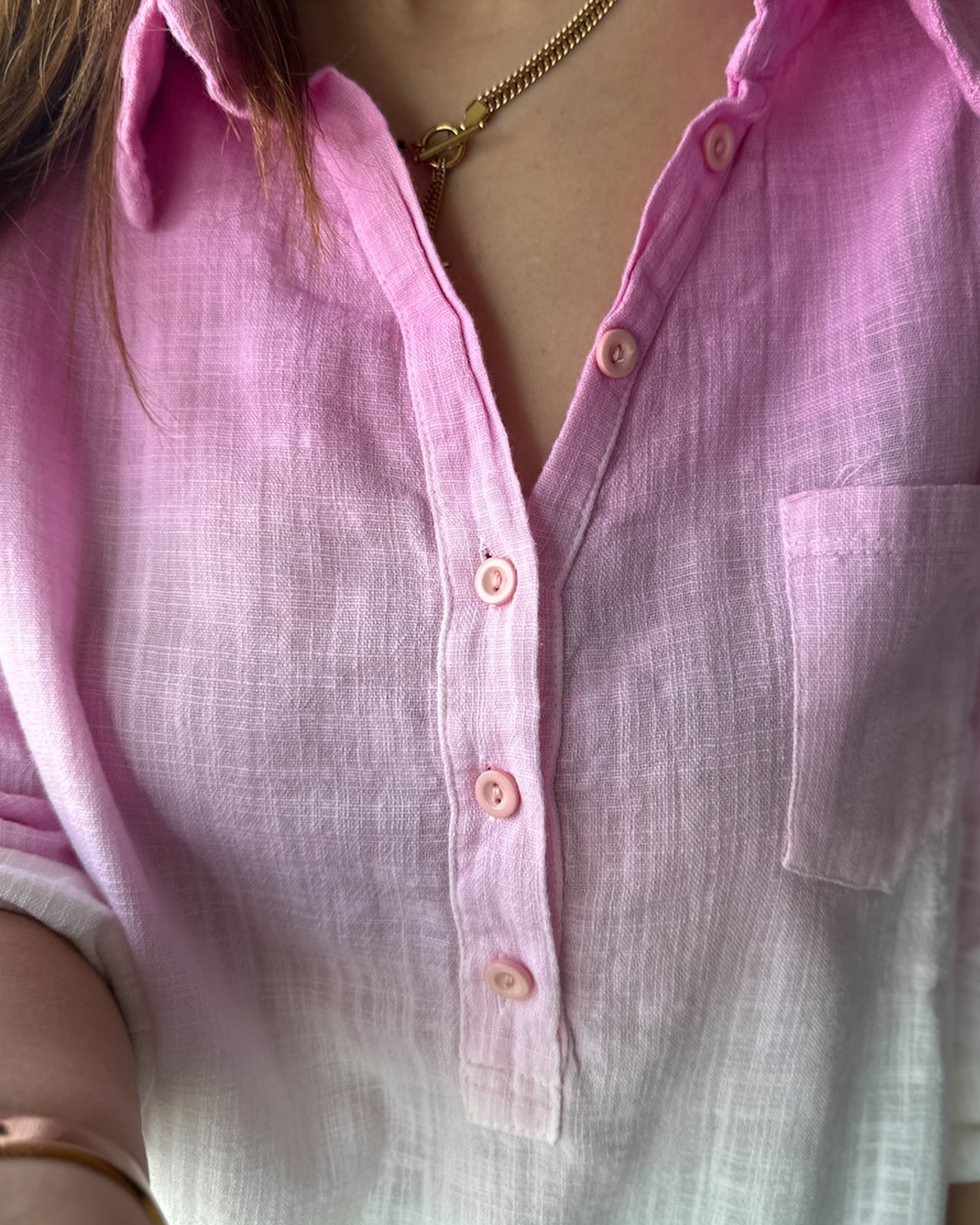 Gradient loose cotton and linen adjustable sleeve shirt(Buy 2 get free shipping)