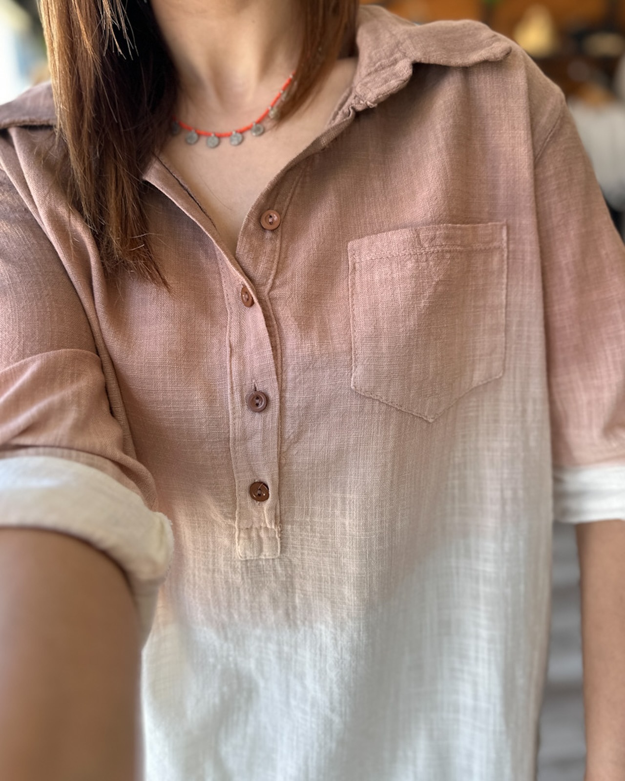 Gradient loose cotton and linen adjustable sleeve shirt(Buy 2 get free shipping)