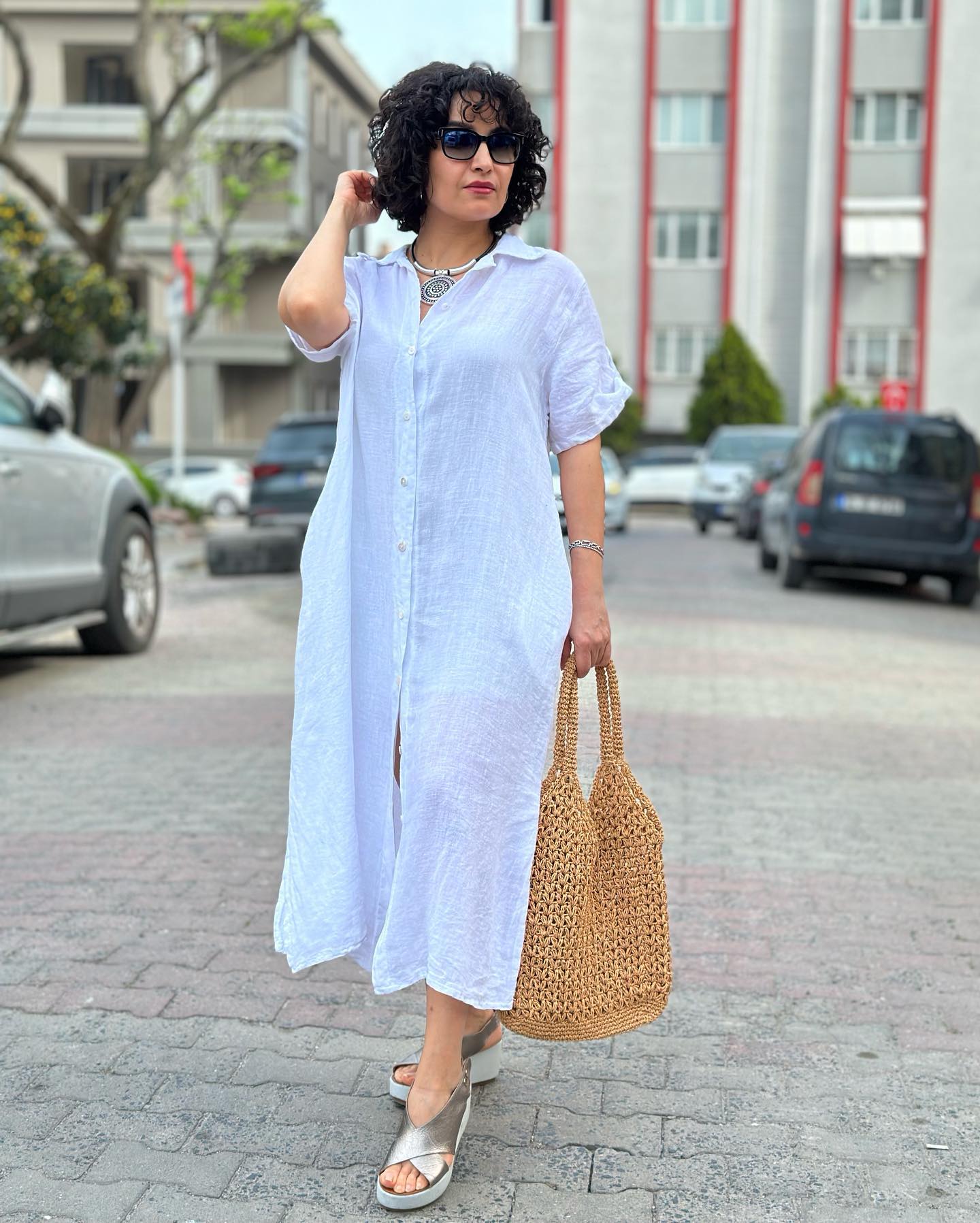 Basic shirt two-way short-sleeved cardigan shirt dress