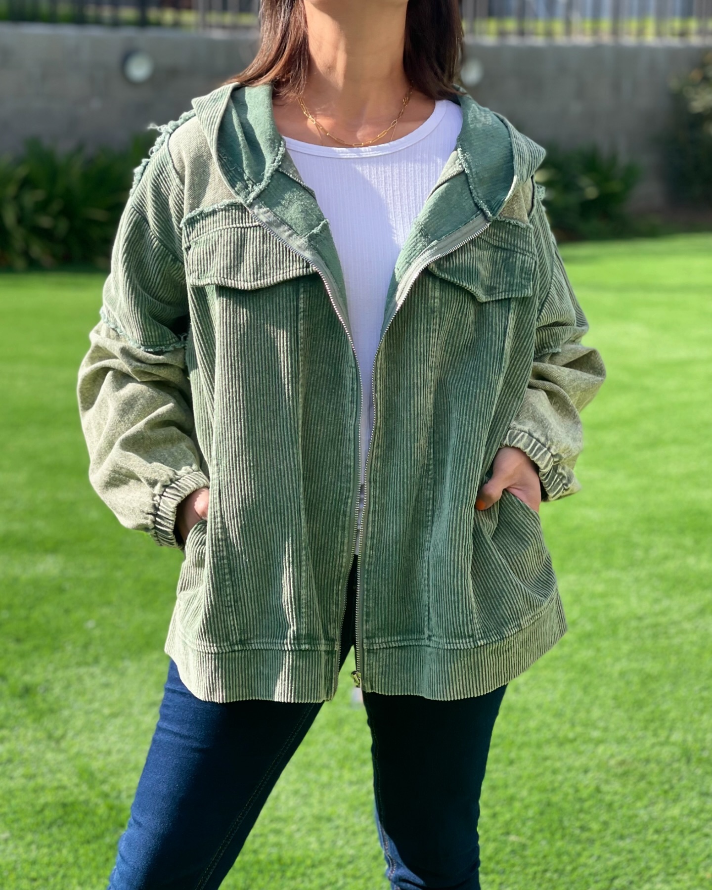 Women's fall and winter hooded vintage corduroy denim patchwork jacket