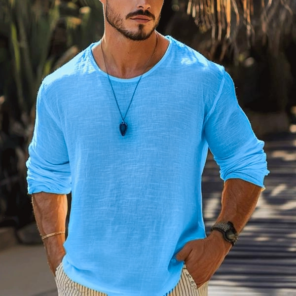 Spring Linen Men's Solid Color Breathable T-shirt