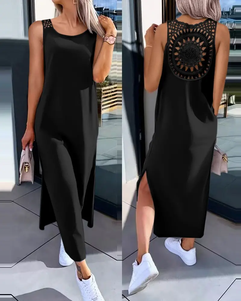 Summer Lace sleeveless side slit dress