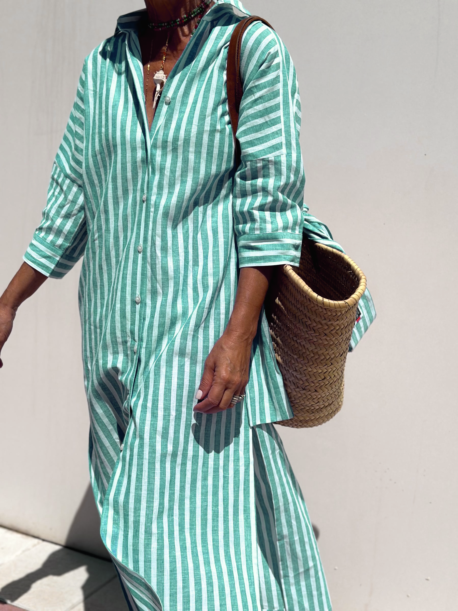 Loose Striped Half Sleeve Shirt Dress(Free belt+Buy 2 get free shipping)