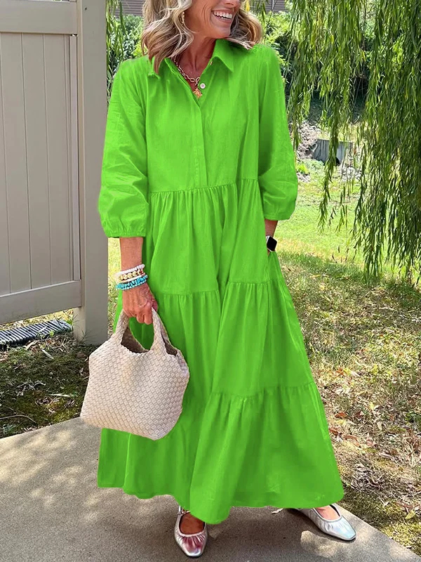 Women's spring and summer cotton and linen shirt dress