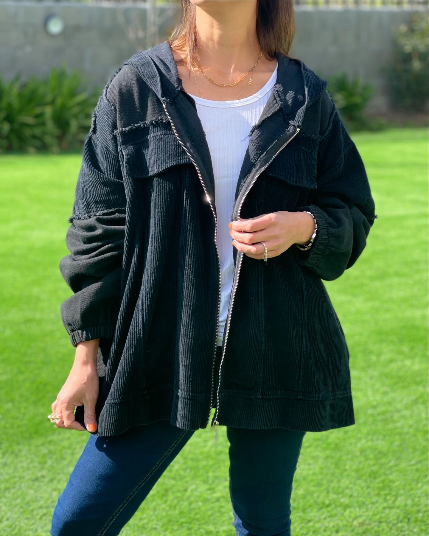 Women's fall and winter hooded vintage corduroy denim patchwork jacket