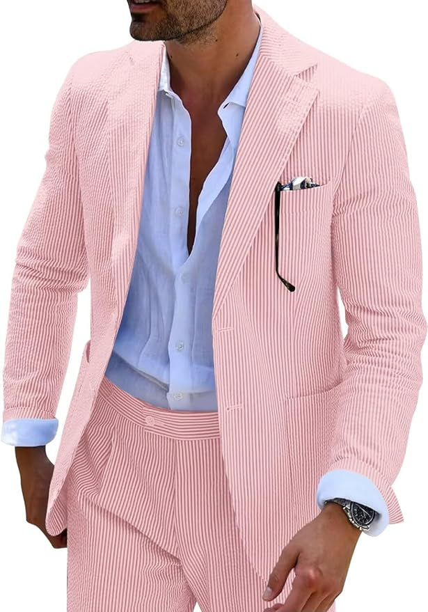 Seersucker Striped Men's Fall Blazer
