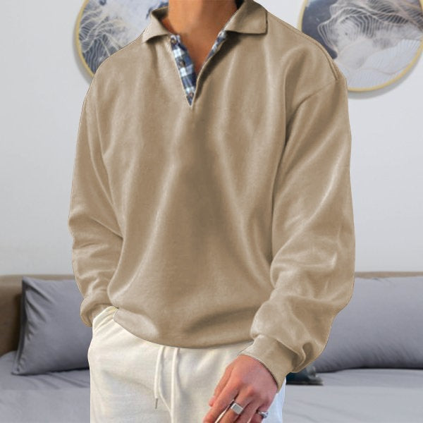Men's Long Sleeve V-Neck Lapel Casual Pullover