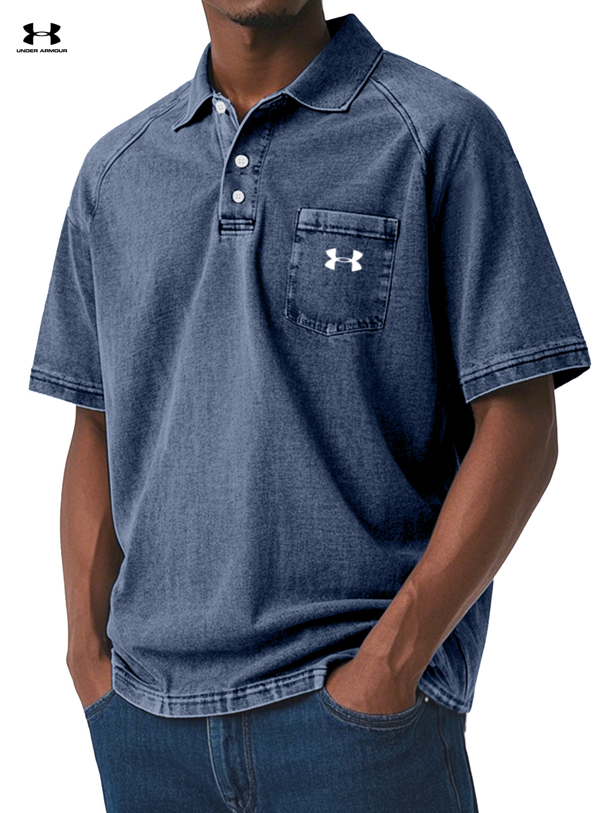 Men's vintage distressed pocket polo short sleeve shirt