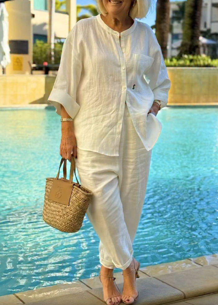 Women's Summer Breathable Elegant Linen Two-Piece Set