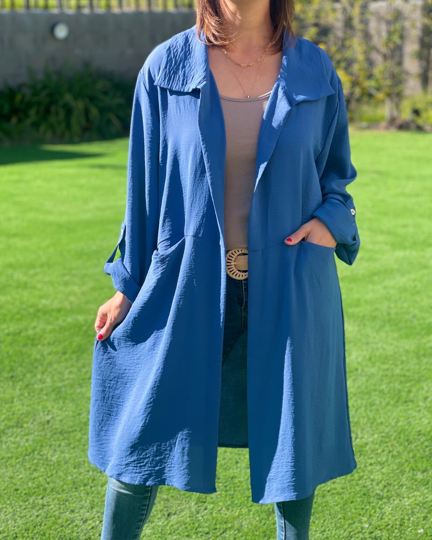 Women's Large Lapel Pocket Midi Cardigan Shirt