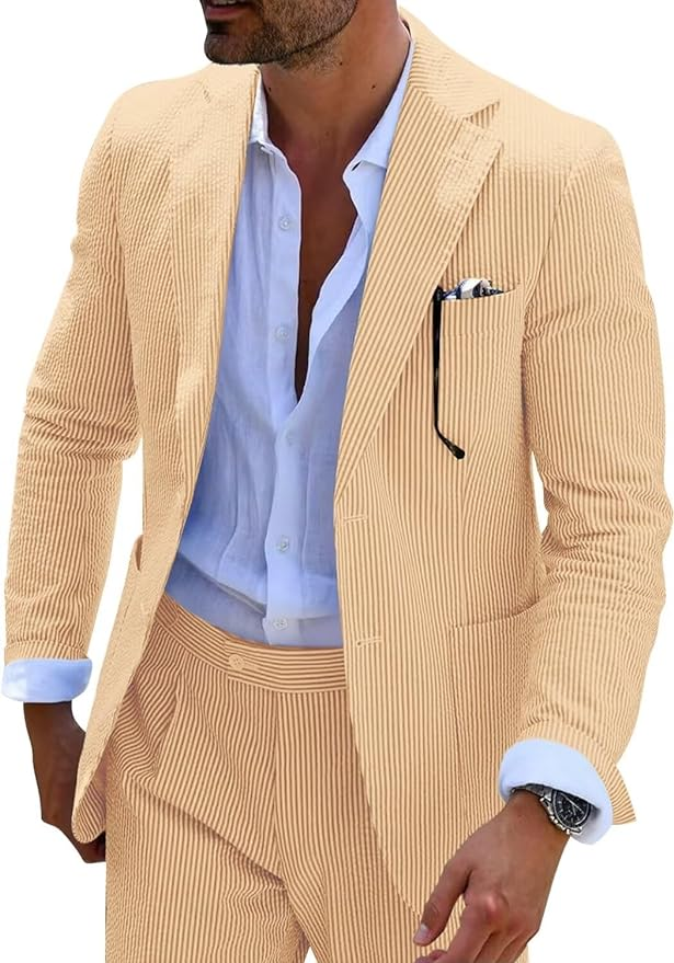 Seersucker Striped Men's Fall Blazer