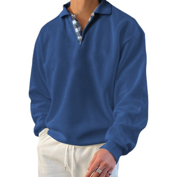 Men's Long Sleeve V-Neck Lapel Casual Pullover