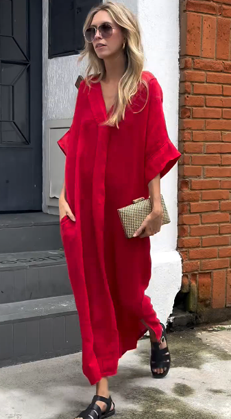 Women's Graceful Cotton & Linen Loose Dress Maxi long Dress