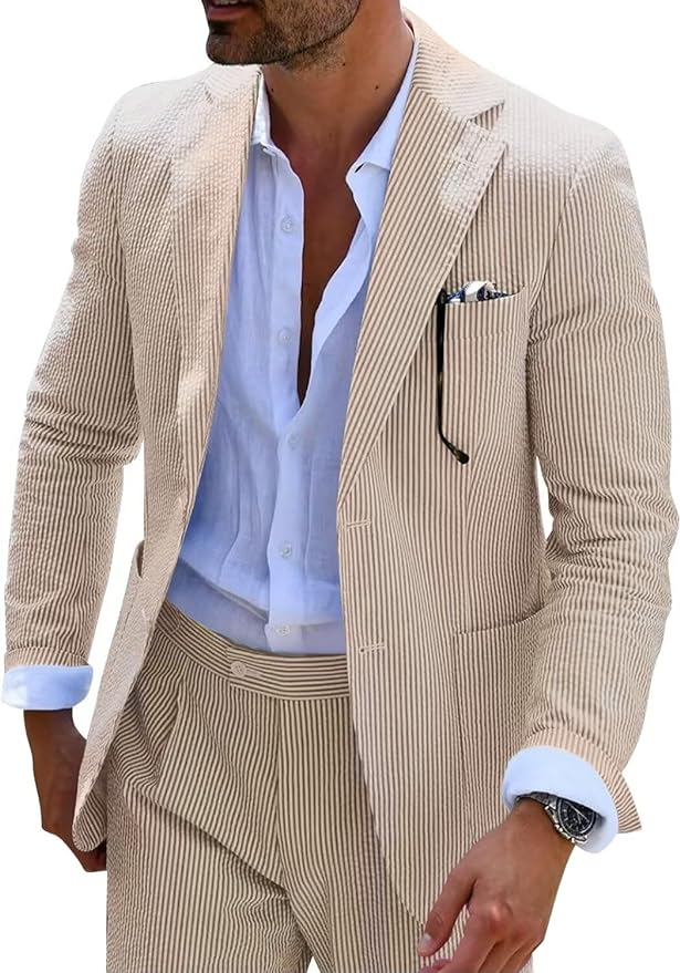 Seersucker Striped Men's Fall Blazer
