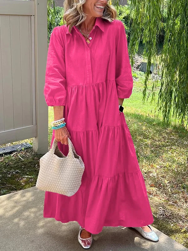 Women's spring and summer cotton and linen shirt dress